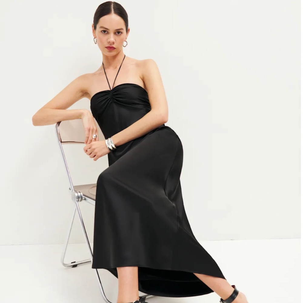 NWT - Reformation Valora Satin Dress Black - Size 0